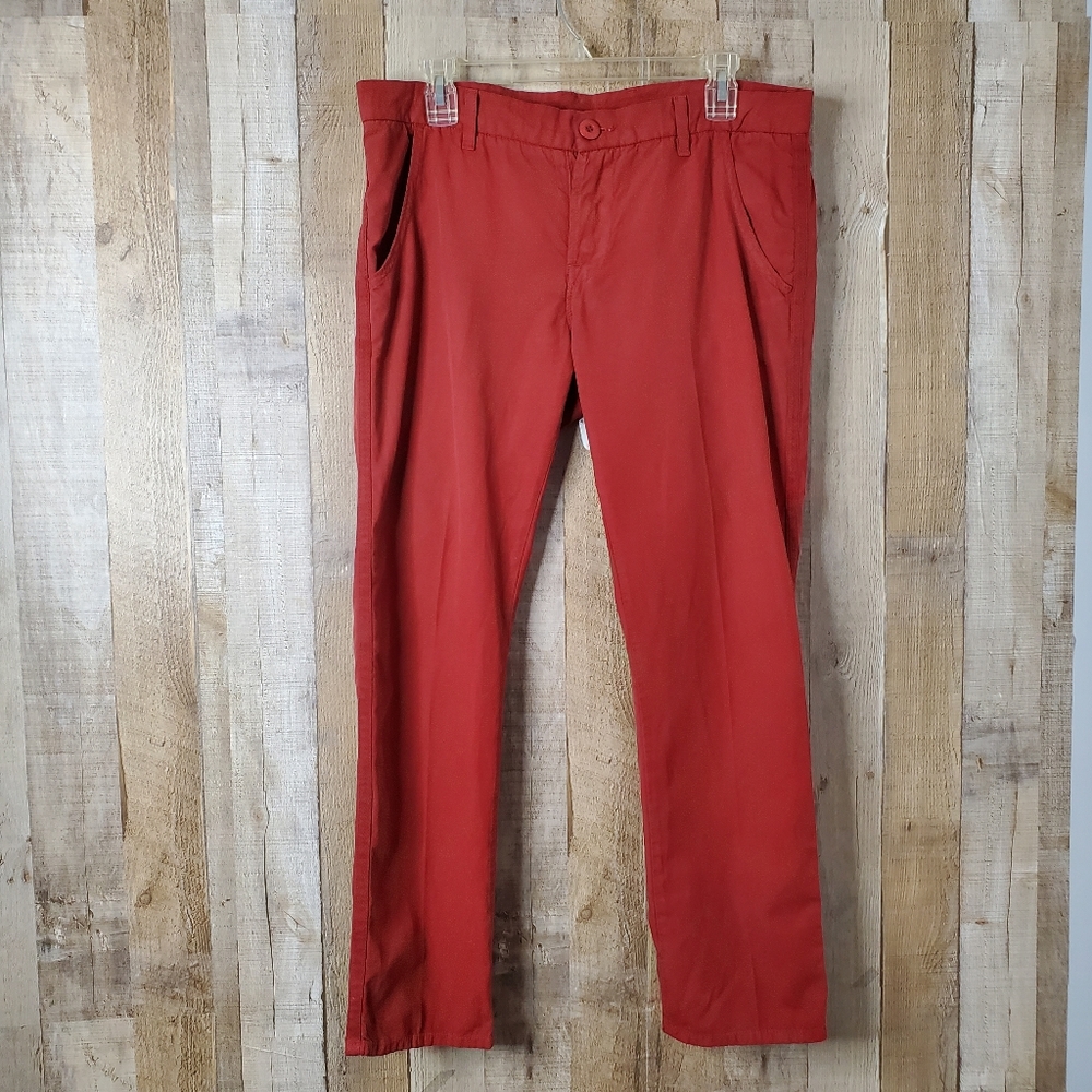 NSF Red Button Fly Straight Slouchy Pants With Back Flap Pockets Size 28
